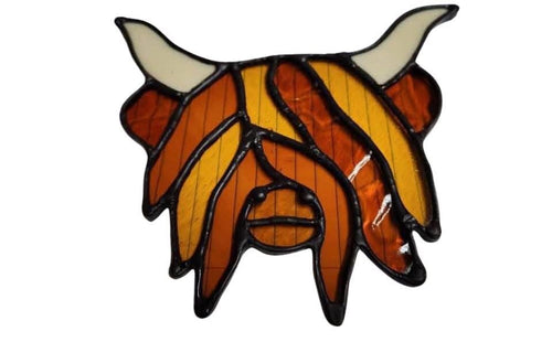 Stained glass highland cow