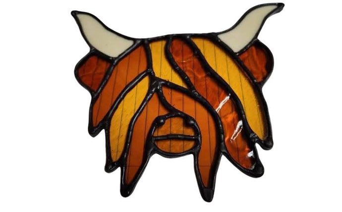 Stained glass highland cow