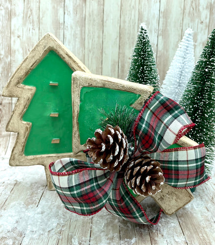 Rustic White Christmas tree dough bowl candle